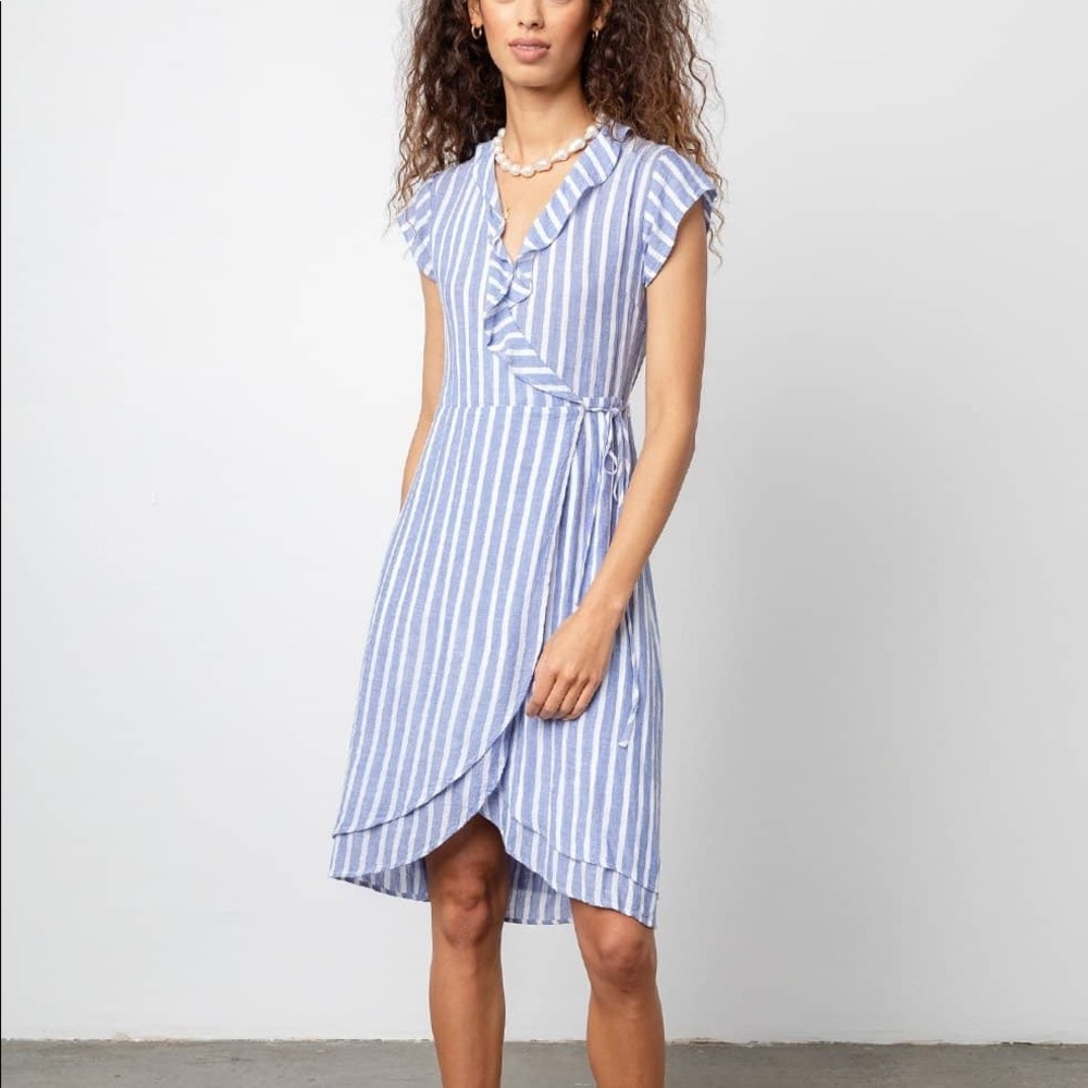 Rails Louisa Bluebell Stripe Linen Blend Striped Wrap Dress